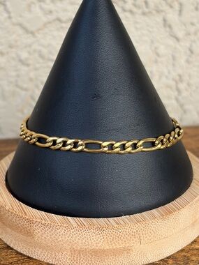 JCM Stainless Steel Gold Overlay Figaro Chain Bracelet